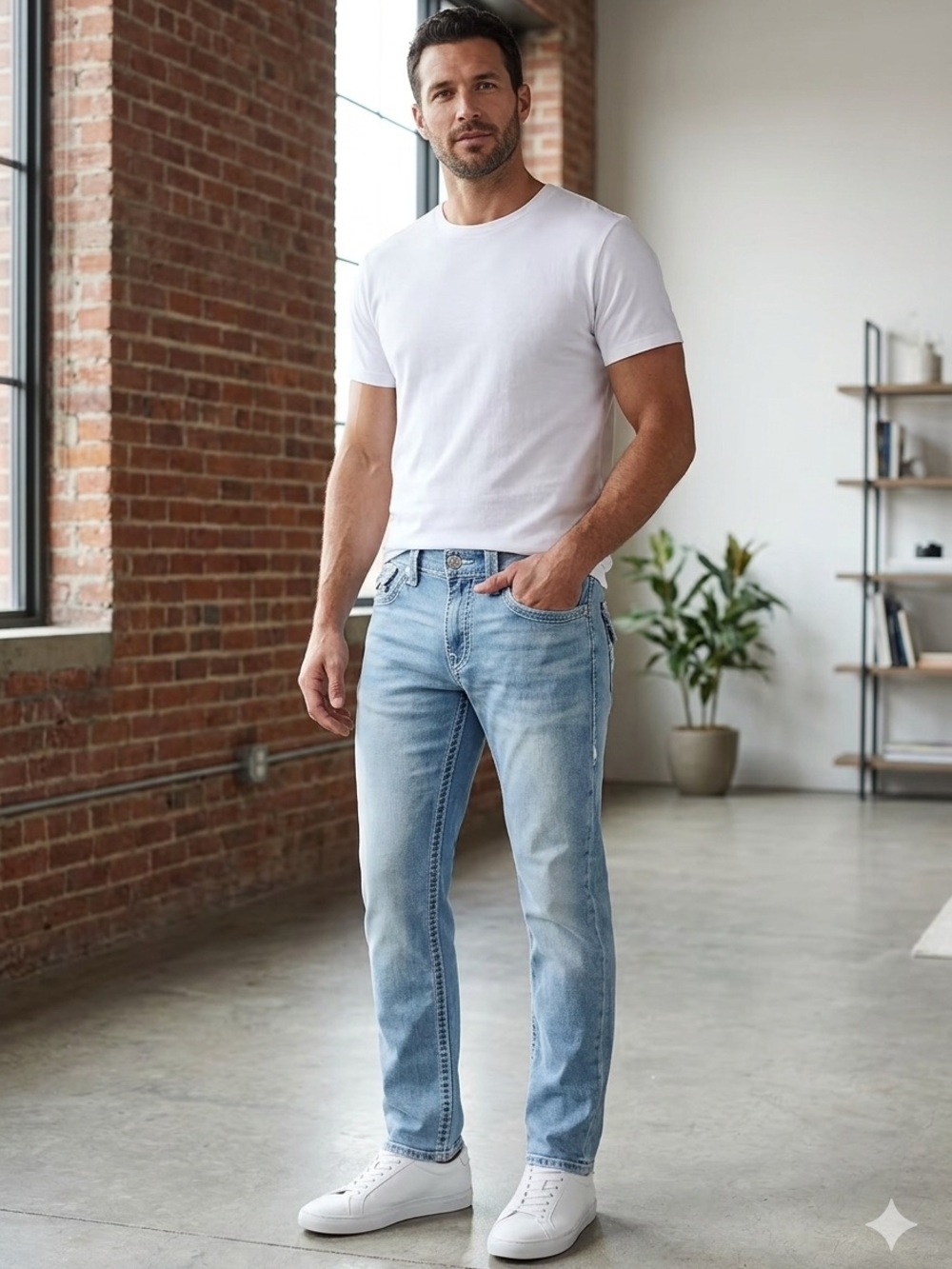 True Religion Light Blue Relaxed Slim Jeans for Men